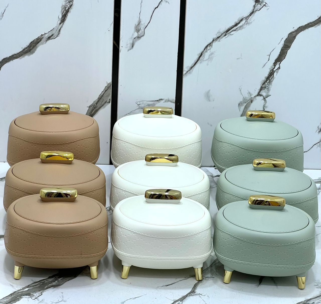 6-Set Insulated Food Warmer with Gold Stand Legs