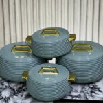 Insulated Food Warmer 4-Set – Slate Grey with Gold Handles