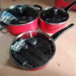 Vibrant 3-Pan Essential Non-Stick Cookware – Classic Red Kitchen Collection
