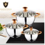 3 Pcs Set Pot Luxury Rose Gold Stainless Steel Kaisa Villa – Premium Mirror Finish Series