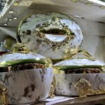 3-Set Luxury White & Gold Marble Insulated Food Warmer with Crown Shell Legs