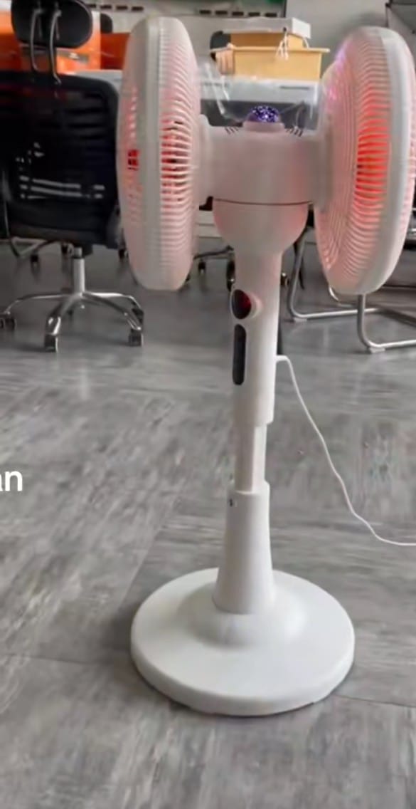 Dual-Head Oscillating Standing Fan with LED Light